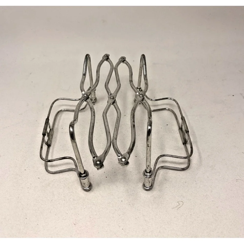 Vintage MCM Expandable Metal Trivet Folding Hot Plate Pot Holder Chrome Kitchen